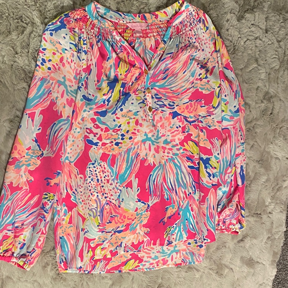 Lilly Pulitzer Vibrant Pink and Blue Blouse